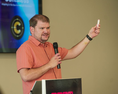 Kyle Hatfield presenting Centsless at Tampa Bay Innovation